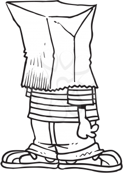 Royalty Free Clipart Image of a Boy With a Bag Over His Head
