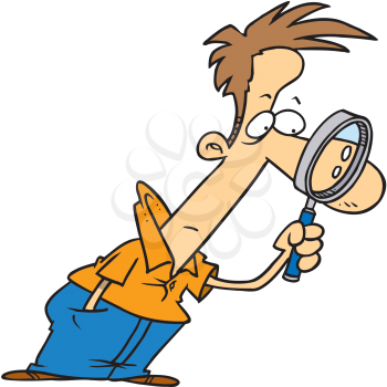 Royalty Free Clipart Image of a Man and a Magnifying Glass
