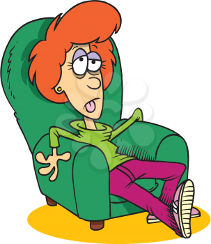 Royalty Free Clipart Image of an Exhausted Woman in a Chair