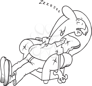 Royalty Free Clipart Image of a Man Sleeping in a Chair
