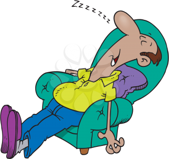 Royalty Free Clipart Image of a Sleeping Man in a Chair
