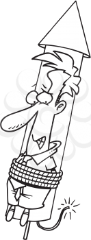 Royalty Free Clipart Image of a Man on a Rocket