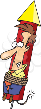 Royalty Free Clipart Image of a Man on a Rocket