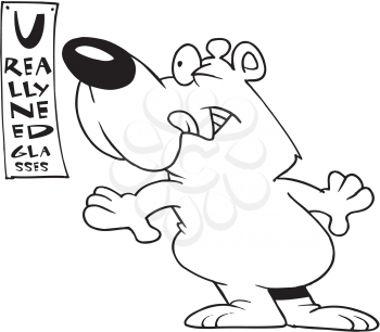 Royalty Free Clipart Image of a Bear Reading an Eye Chart