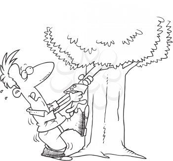 Royalty Free Clipart Image of a Man Pulling Someone From a Tree