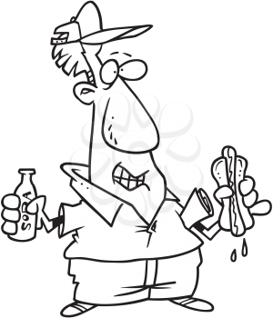 Royalty Free Clipart Image of a Baseball Fan With a Hot Dog and Soda
