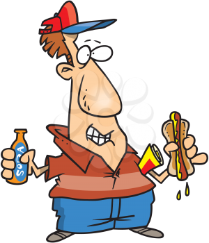 Royalty Free Clipart Image of a Baseball Fan With a Hot Dog and Soda