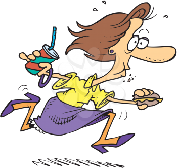 Royalty Free Clipart Image of a Woman Eating on the Run