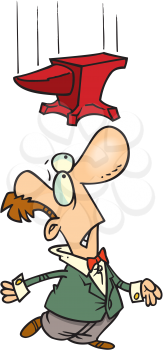 Royalty Free Clipart Image of a Man With an Anvil About to Fall on His Head