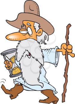 Royalty Free Clipart Image of an Old Man With an Hourglass and Stick