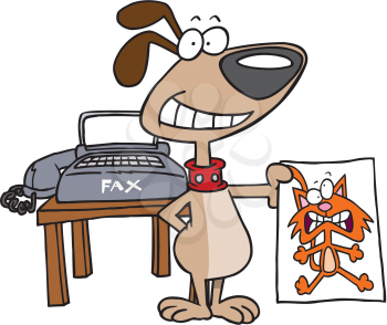Royalty Free Clipart Image of a Dog Holding a Picture of a Cat