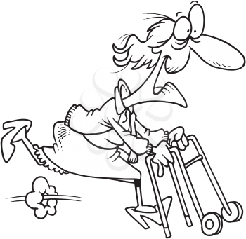 Royalty Free Clipart Image of an Old Woman Running With a Walker