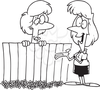 Royalty Free Clipart Image of Neighbours Talking at a Fence