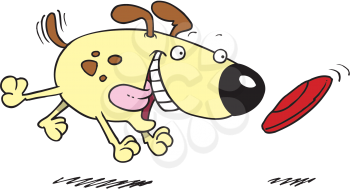 Royalty Free Clipart Image of a Dog Chasing a Frisbee