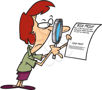 Royalty Free Clipart Image of a Woman Reading the Fine Print