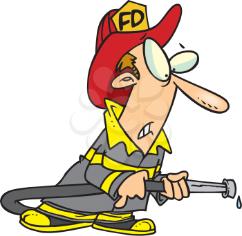 Royalty Free Clipart Image of a Firefighter With a Dry Firehose