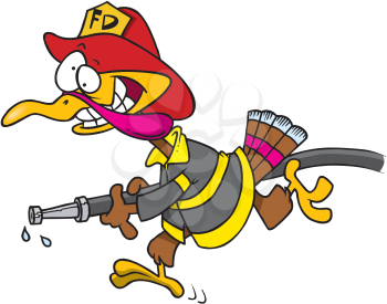 Royalty Free Clipart Image of a Firefighting Turkey