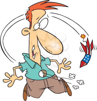 Royalty Free Clipart Image of a Man Shot by a Firework