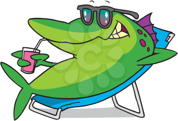 Royalty Free Clipart Image of a Fish in a Lounge Chair