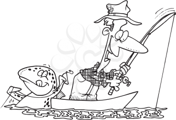 Royalty Free Clipart Image of a Fisherman and a Fish