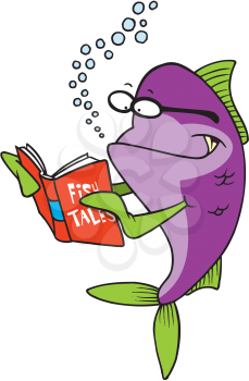 Royalty Free Clipart Image of a Fish Reading
