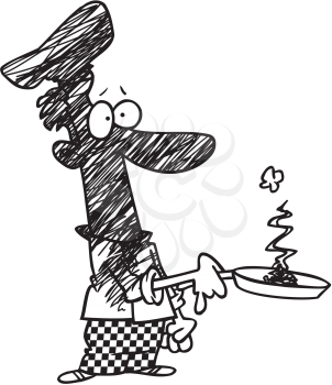 Royalty Free Clipart Image of a Chef Burned by Flambe