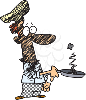 Royalty Free Clipart Image of a Chef Burned By Flambe