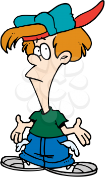 Royalty Free Clipart Image of a Little Boy With Empty Pockets