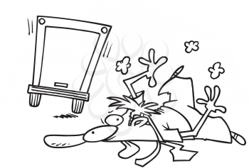 Royalty Free Clipart Image of a Man Flattened by a Truck