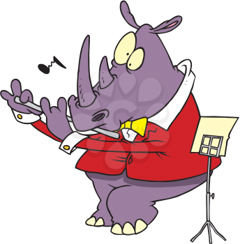 Royalty Free Clipart Image of a Rhino Playing Flute
