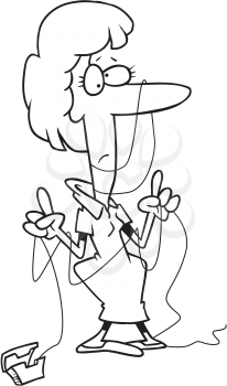Royalty Free Clipart Image of a Woman Tangled in Dental Floss