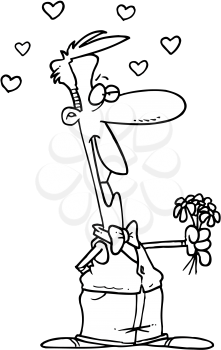 Royalty Free Clipart Image of a Man With Flowers