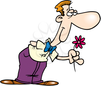 Royalty Free Clipart Image of a Man With a Flower