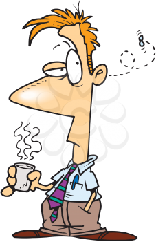 Royalty Free Clipart Image of a Man With a Cup Looking at a Fly