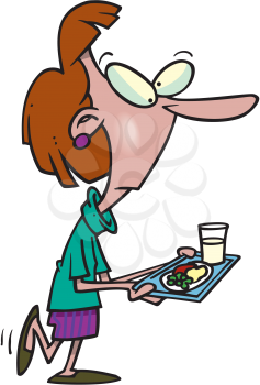 Royalty Free Clipart Image of a Woman With a Tray of Food