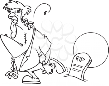 Royalty Free Clipart Image of Frankenstein at a Tombstone