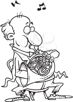 Royalty Free Clipart Image of a Man Playing a French Horn