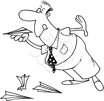 Royalty Free Clipart Image of a Man With Paper Airplanes