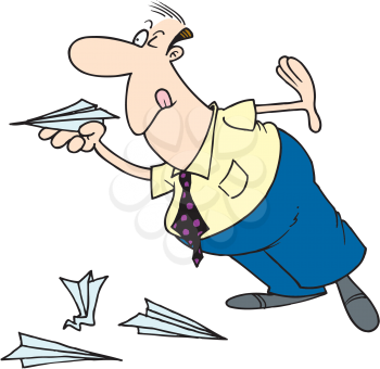 Royalty Free Clipart Image of a Man With Paper Airplanes