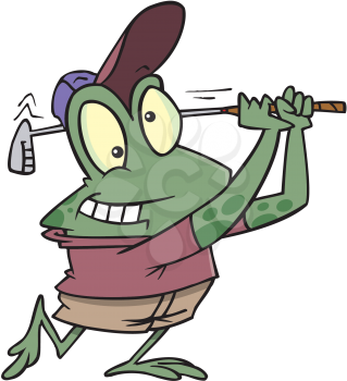 Royalty Free Clipart Image of a Golfing Frog
