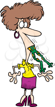 Royalty Free Clipart Image of a Woman With a Frog in Her Mouth