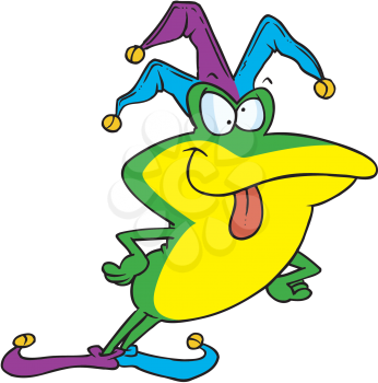 Royalty Free Clipart Image of a Frog Wearing a Jester's Hat