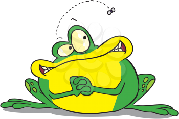 Royalty Free Clipart Image of a Frog Waiting for a Fly
