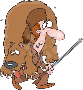 Royalty Free Clipart Image of a Frontiersman With a Dead Bear