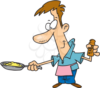 Royalty Free Clipart Image of a Man With Eggs in a Frying Pan