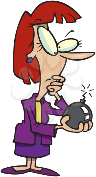 Royalty Free Clipart Image of a Woman With a Bomb