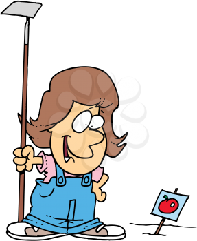 Royalty Free Clipart Image of a Girl With a Hoe