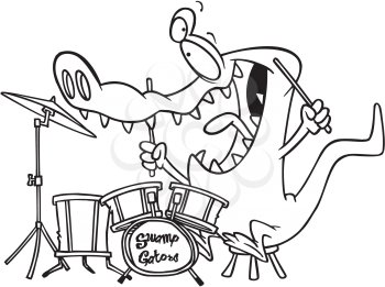 Royalty Free Clipart Image of a Gator Playing the Drums