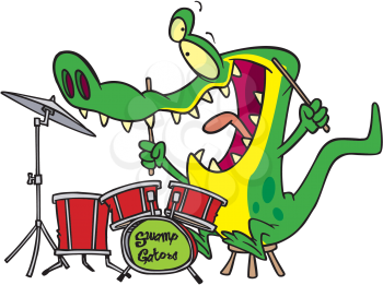 Royalty Free Clipart Image of an Alligator Playing the Drums