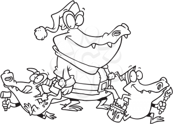 Royalty Free Clipart Image of a Gator and His Gator Elves